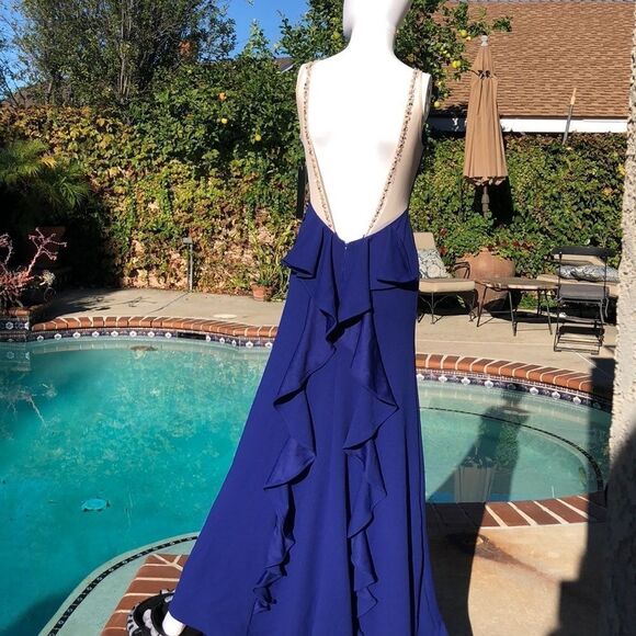 Sequin Hearts Beaded Ruffle Back Scuba Gown Sz 1 - Picture 5 of 8